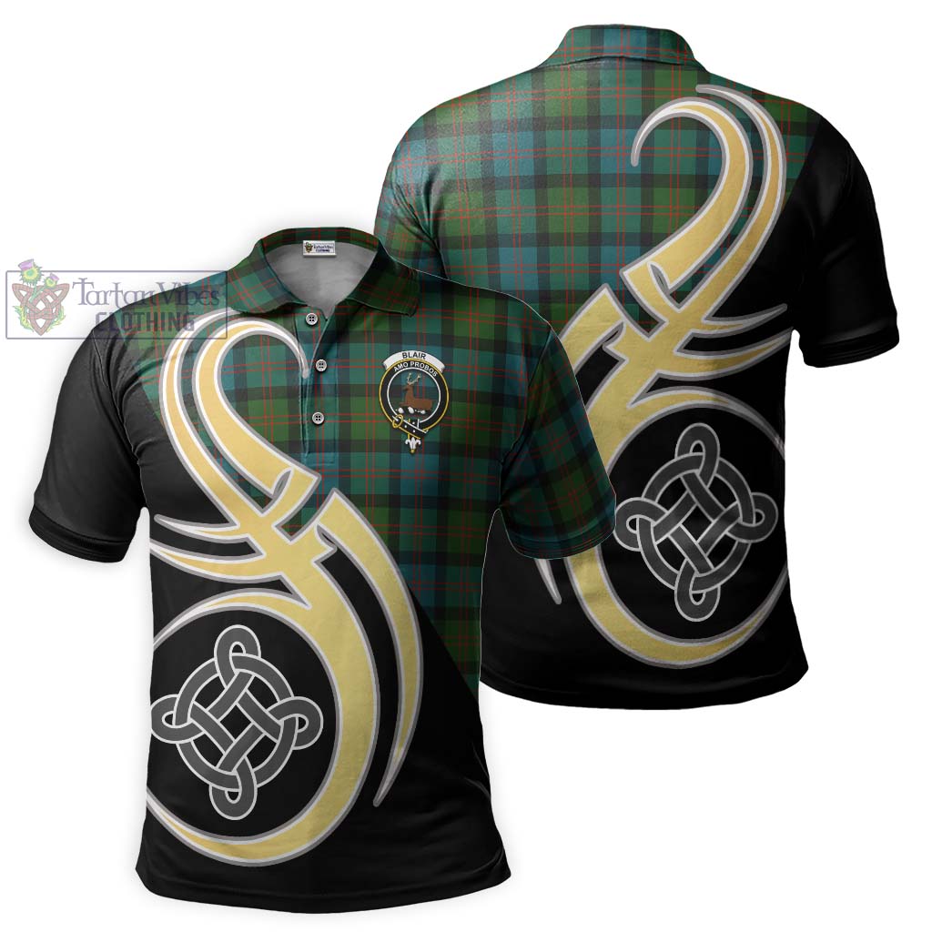 Tartan Vibes Clothing Blair Ancient Tartan Polo Shirt with Family Crest and Celtic Symbol Style