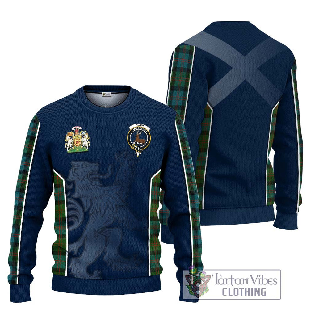 Blair Ancient Tartan Knitted Sweater with Family Crest and Lion Rampant Vibes Sport Style Unisex - Tartan Vibes Clothing