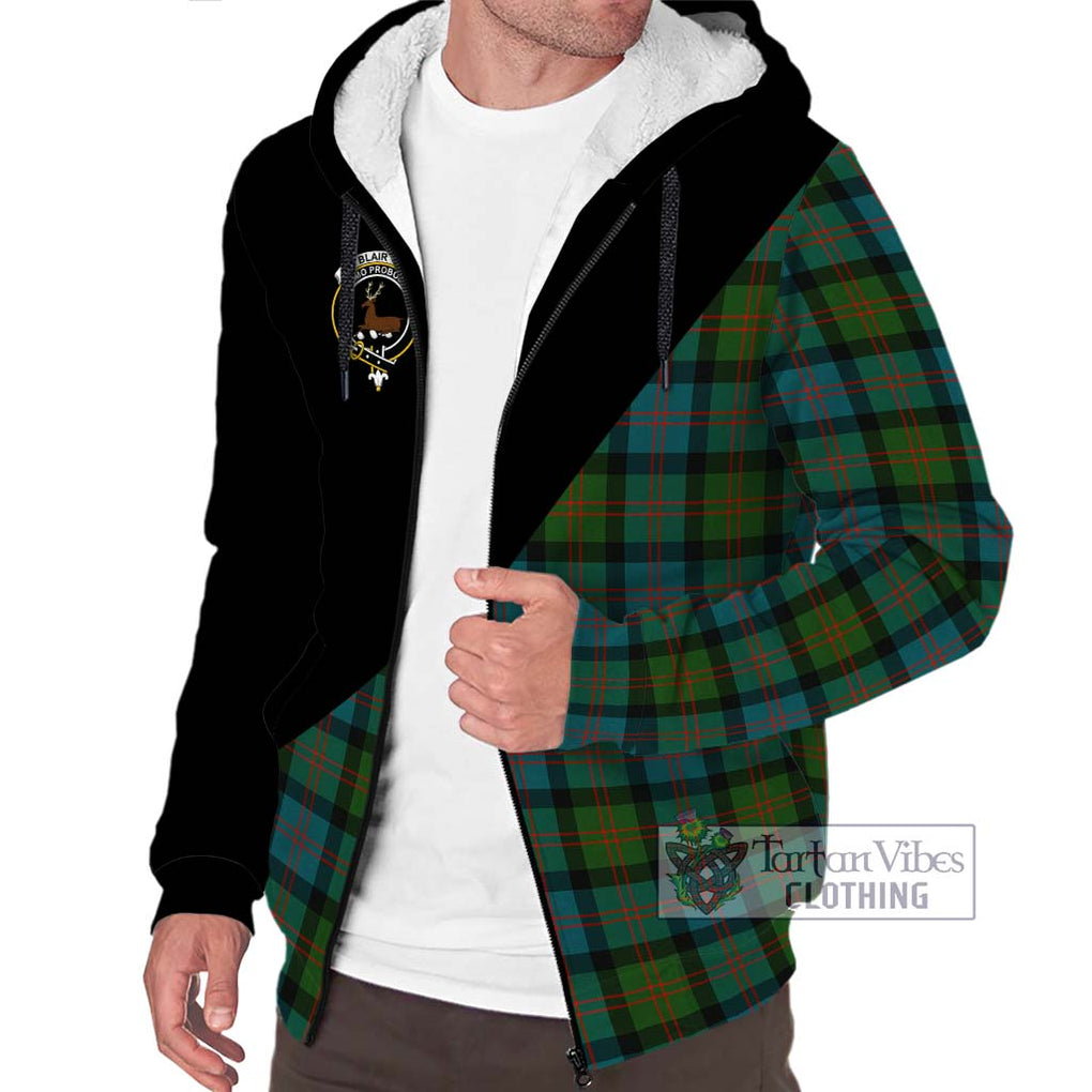 Blair Ancient Tartan Sherpa Hoodie with Family Crest and Military Logo Style Unisex S - Tartanvibesclothing Shop