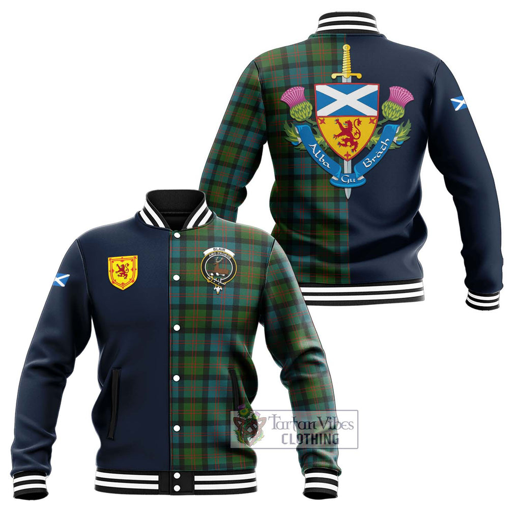 Tartan Vibes Clothing Blair Ancient Tartan Baseball Jacket with Scottish Lion Royal Arm Half Style