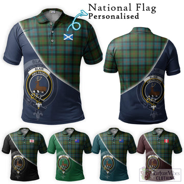 Blair Ancient Tartan Polo Shirt with Personalised National Flag and Family Crest Half Style