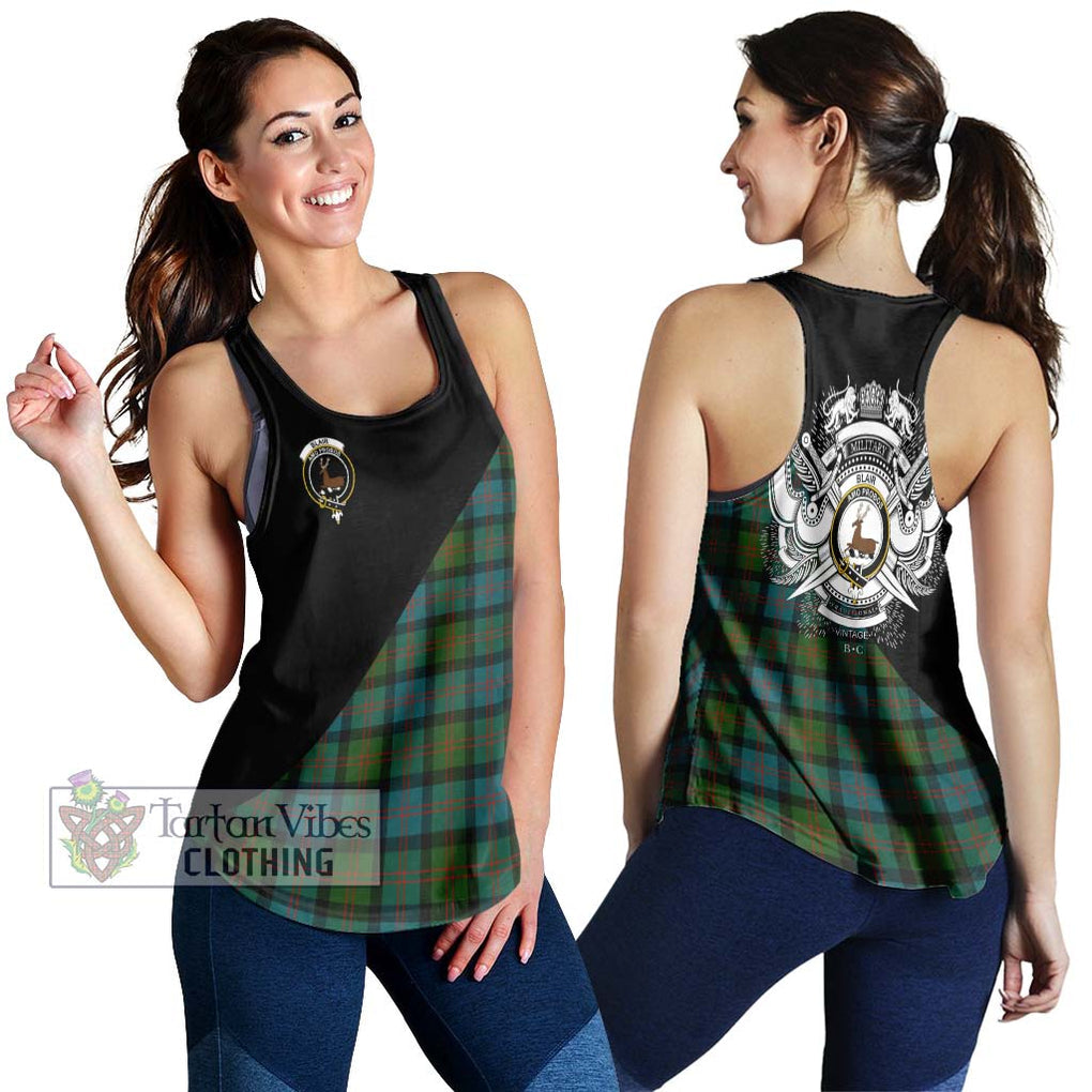 Blair Ancient Tartan Women's Racerback Tanks with Family Crest and Military Logo Style 4XL - Tartanvibesclothing Shop