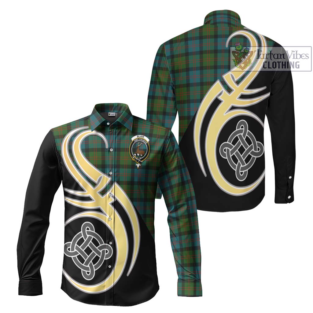 Blair Ancient Tartan Long Sleeve Button Shirt with Family Crest and Celtic Symbol Style Men's Shirt S - Tartan Vibes Clothing