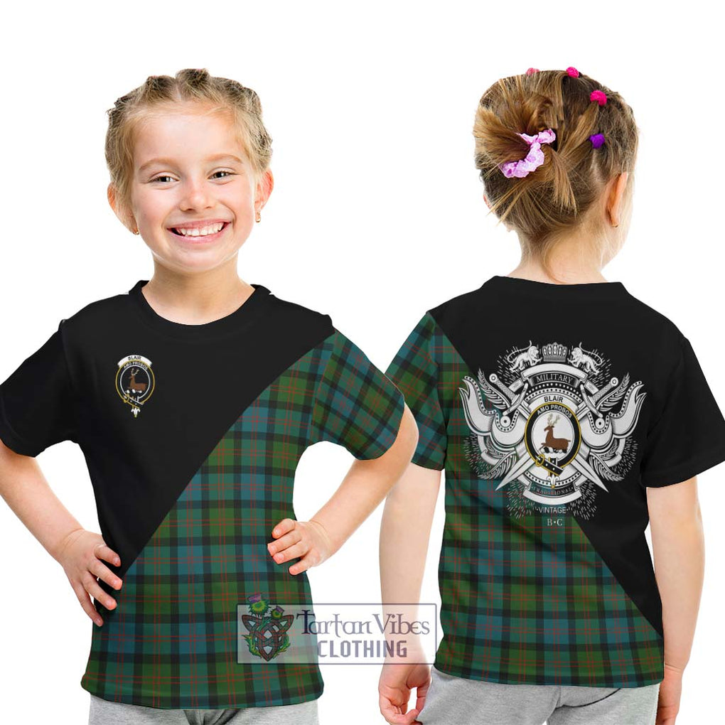 Blair Ancient Tartan Kid T-Shirt with Family Crest and Military Logo Style - Tartanvibesclothing Shop