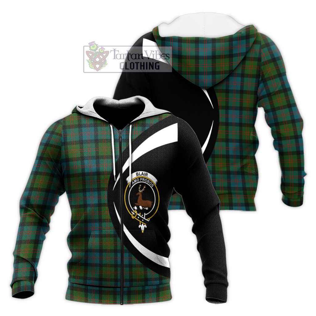 Blair Ancient Tartan Knitted Hoodie with Family Crest Circle Style Unisex Knitted Zip Hoodie - Tartan Vibes Clothing