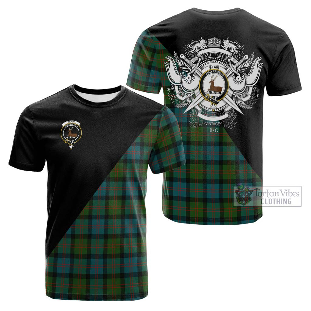 Tartan Vibes Clothing Blair Ancient Tartan Cotton T-shirt with Family Crest and Military Logo Style