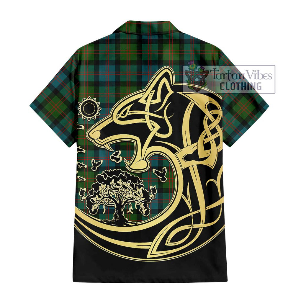 Blair Ancient Tartan Short Sleeve Button Shirt with Family Crest Celtic Wolf Style - Tartan Vibes Clothing