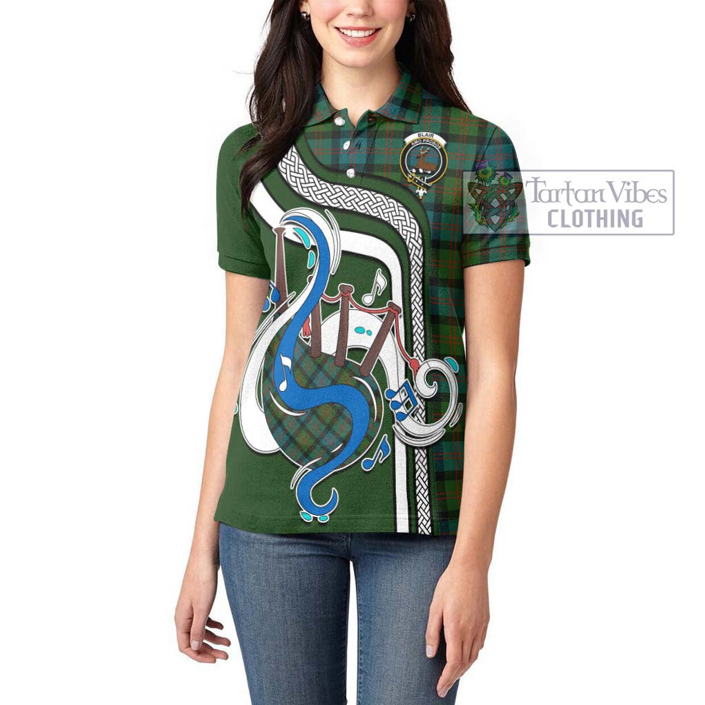 Blair Ancient Tartan Women's Polo Shirt with Epic Bagpipe Style - Tartanvibesclothing Shop