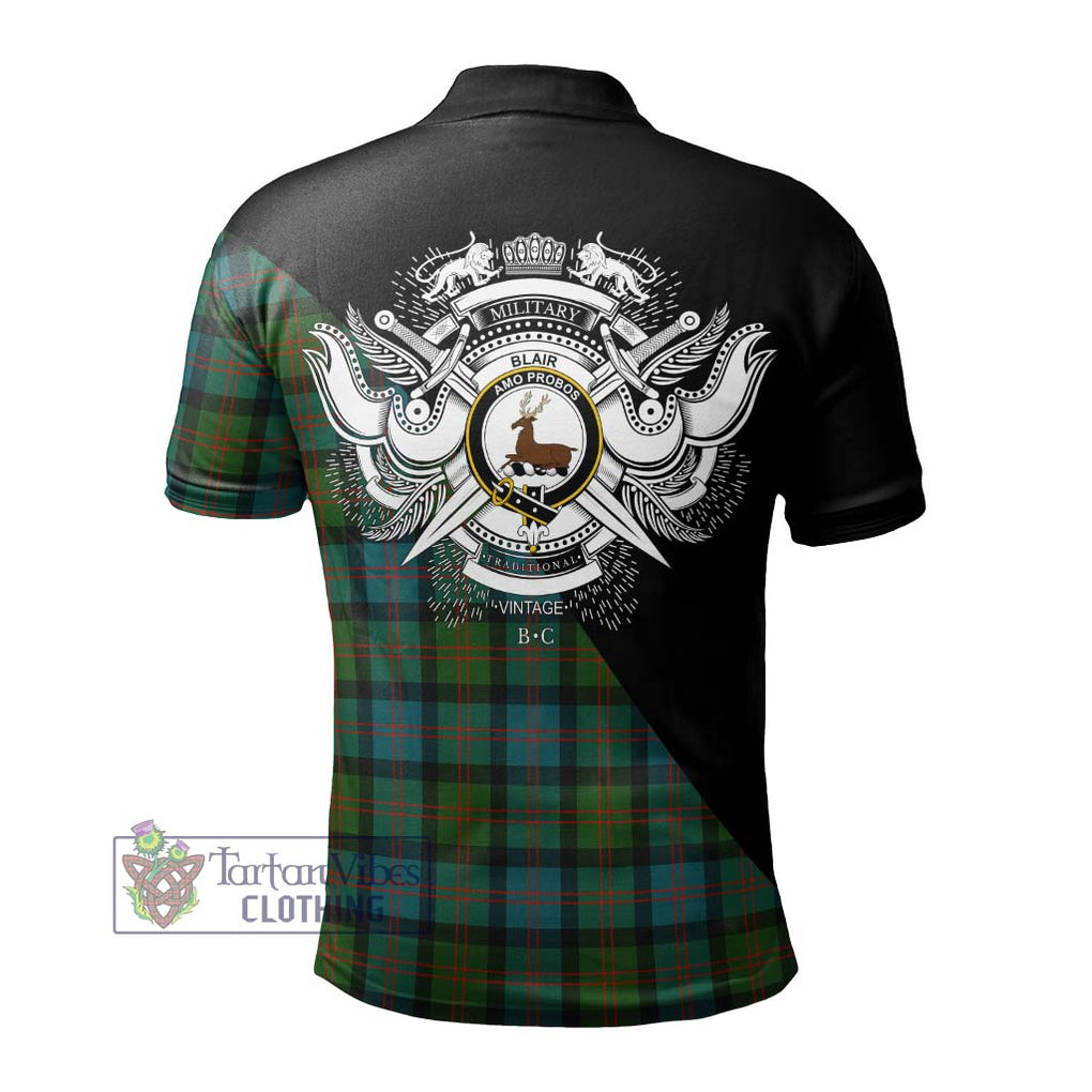 Blair Ancient Tartan Polo Shirt with Family Crest and Military Logo Style - Tartanvibesclothing Shop