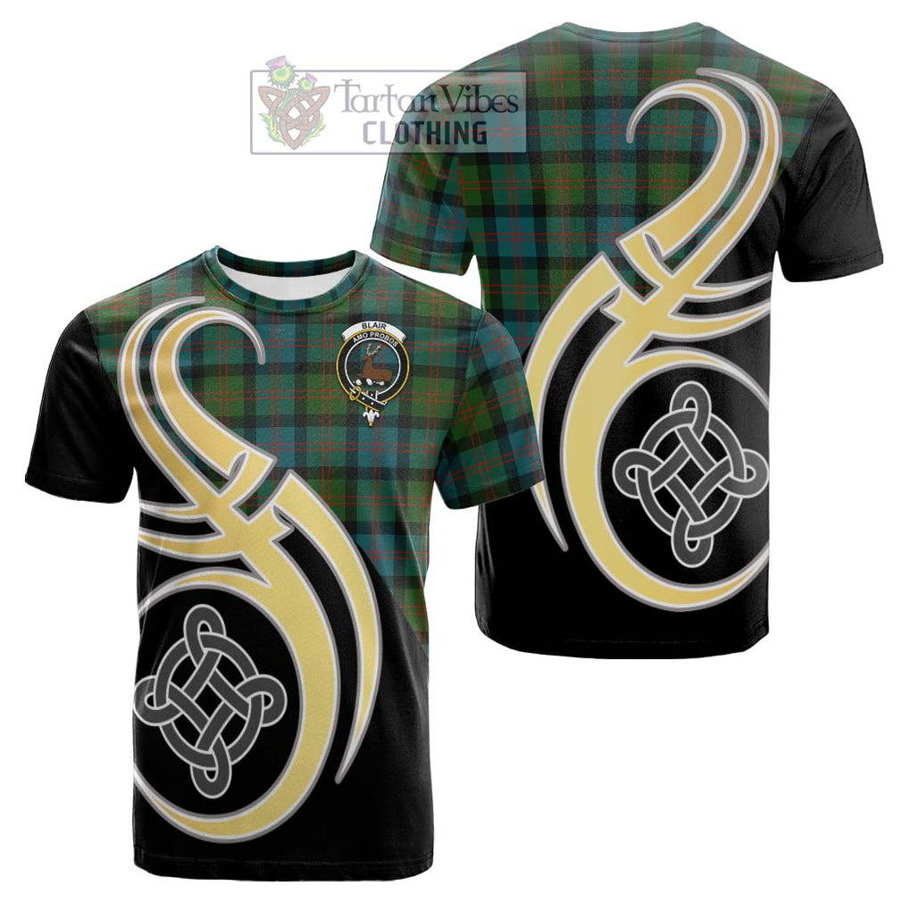 Tartan Vibes Clothing Blair Ancient Tartan Cotton T-shirt with Family Crest and Celtic Symbol Style