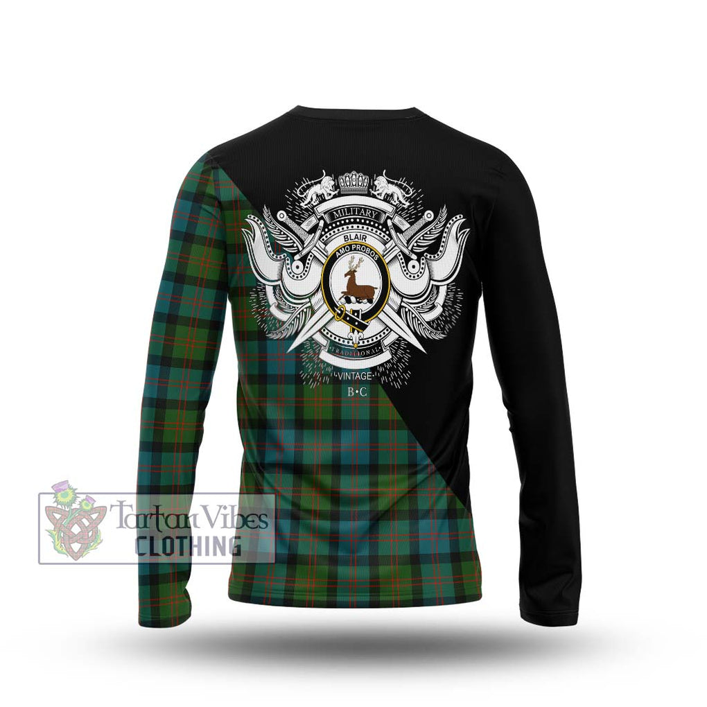 Blair Ancient Tartan Long Sleeve T-Shirt with Family Crest and Military Logo Style - Tartanvibesclothing Shop