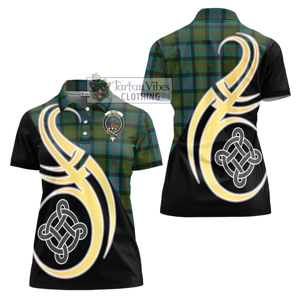 Tartan Vibes Clothing Blair Ancient Tartan Women's Polo Shirt with Family Crest and Celtic Symbol Style