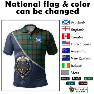 Blair Ancient Tartan Polo Shirt with Personalised National Flag and Family Crest Half Style