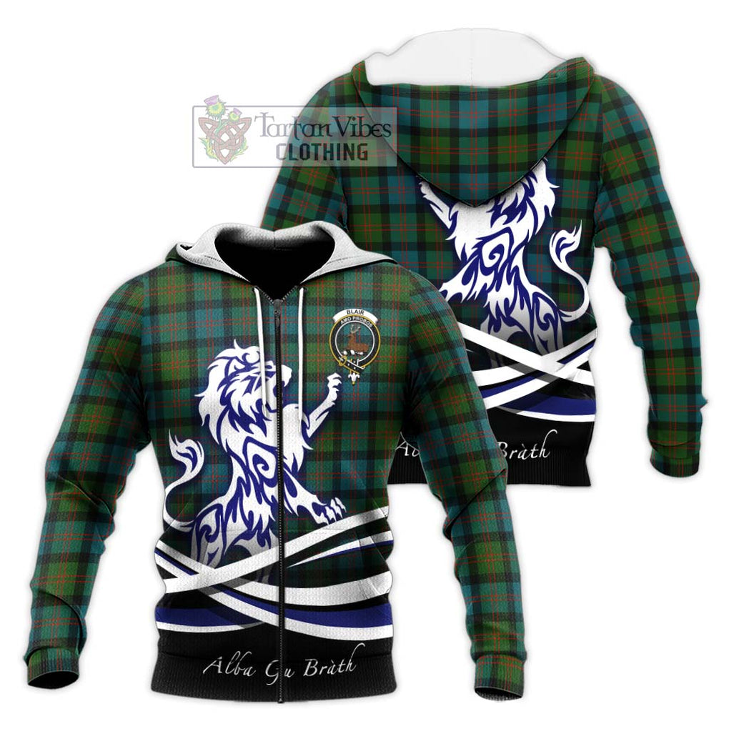 Blair Ancient Tartan Knitted Hoodie with Alba Gu Brath Regal Lion Emblem Unisex Knitted Zip Hoodie - Tartanvibesclothing Shop