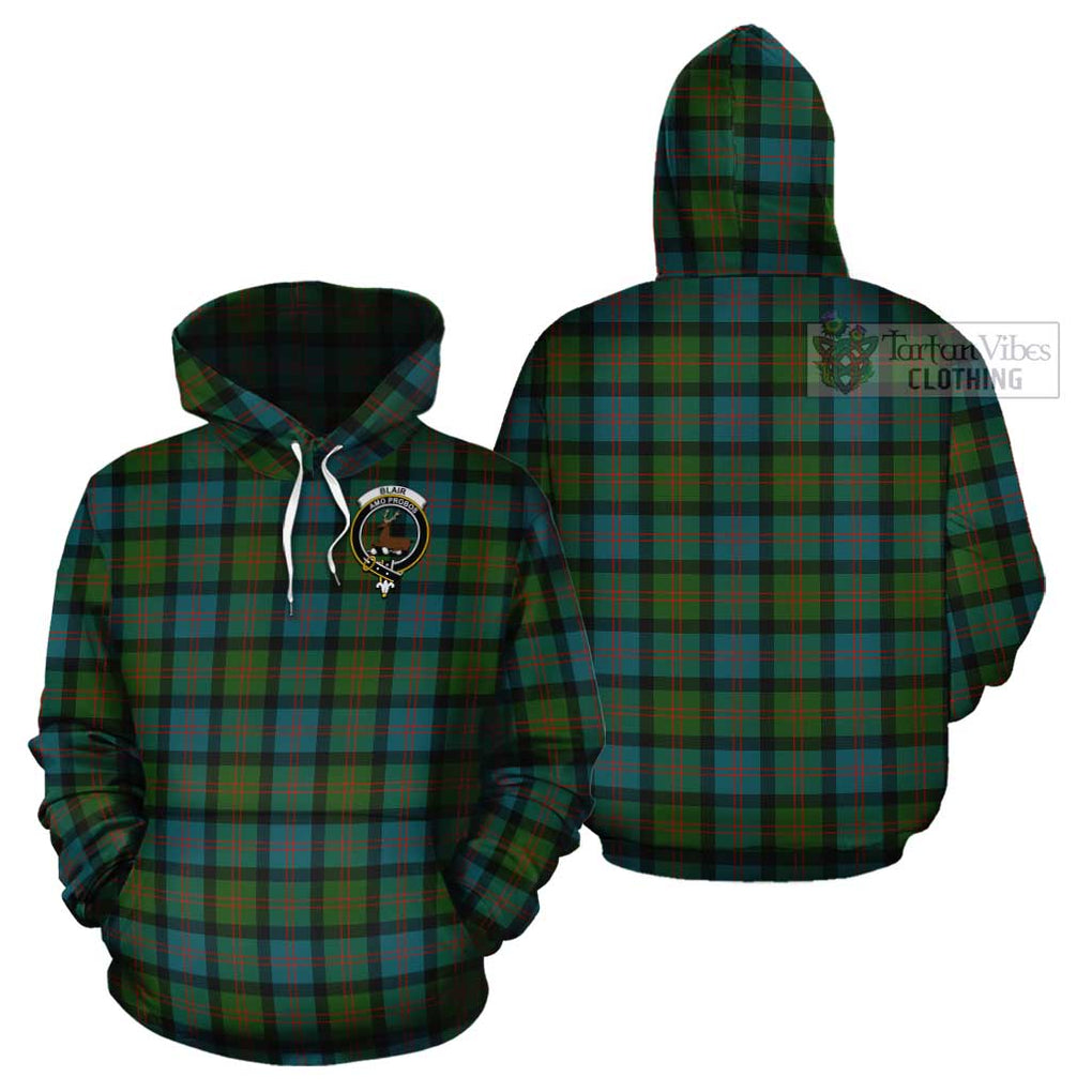 Blair Ancient Tartan Cotton Hoodie with Family Crest Pullover Hoodie - Tartan Vibes Clothing