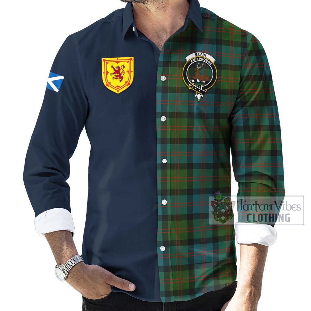 Tartan Vibes Clothing Blair Ancient Tartan Long Sleeve Button Shirt with Scottish Lion Royal Arm Half Style