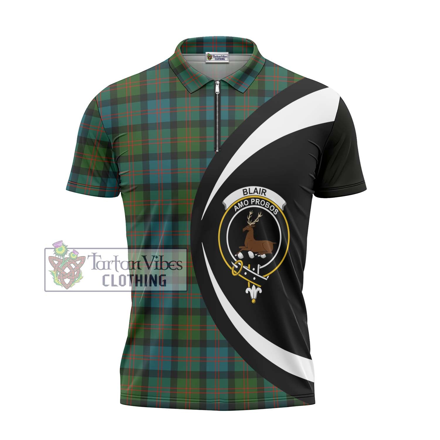 Tartan Vibes Clothing Blair Ancient Tartan Zipper Polo Shirt with Family Crest Circle Style