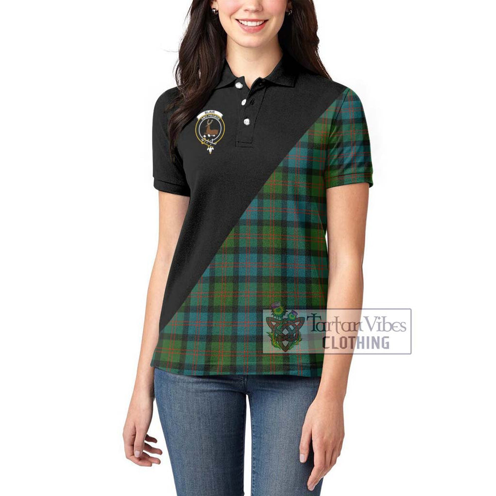 Blair Ancient Tartan Women's Polo Shirt with Family Crest and Military Logo Style - Tartanvibesclothing Shop