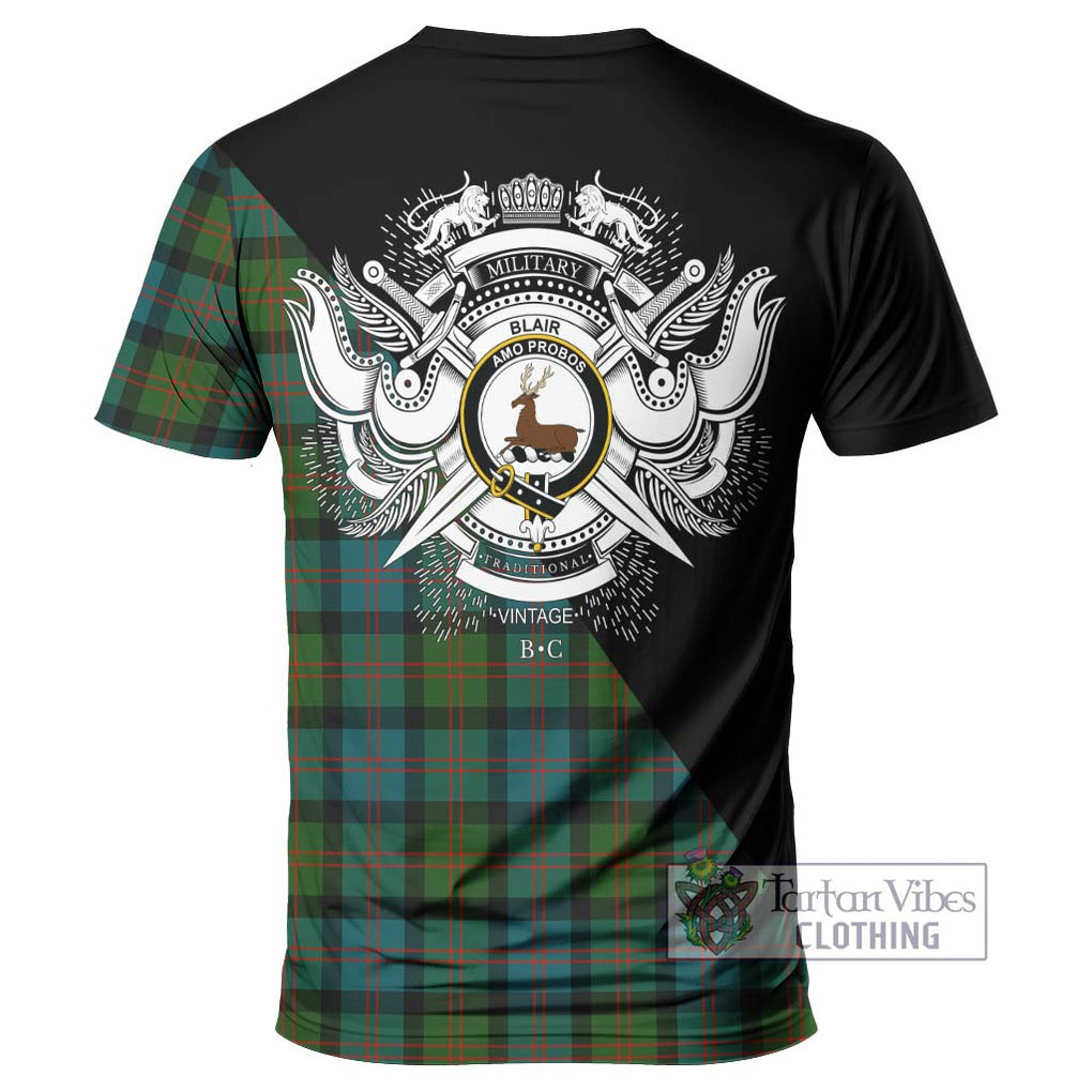 Blair Ancient Tartan T-Shirt with Family Crest and Military Logo Style - Tartanvibesclothing Shop