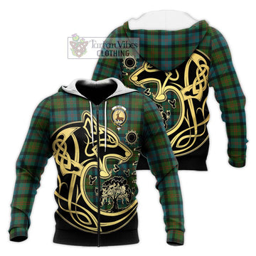 Blair Ancient Tartan Knitted Hoodie with Family Crest Celtic Wolf Style