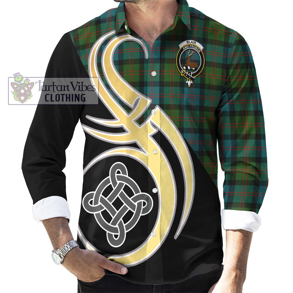 Blair Ancient Tartan Long Sleeve Button Shirt with Family Crest and Celtic Symbol Style - Tartan Vibes Clothing