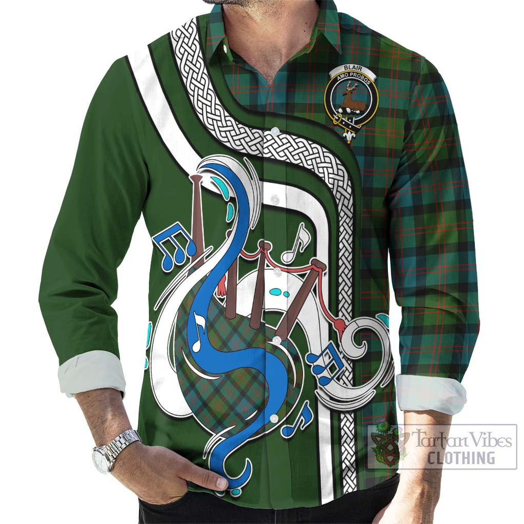 Blair Ancient Tartan Long Sleeve Button Shirt with Epic Bagpipe Style - Tartanvibesclothing Shop