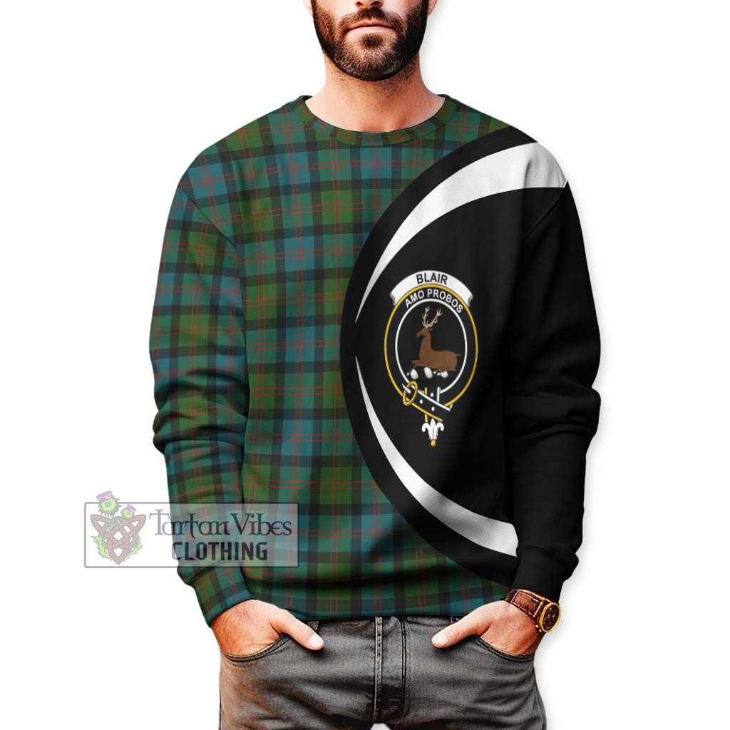 Blair Ancient Tartan Sweatshirt with Family Crest Circle Style - Tartan Vibes Clothing