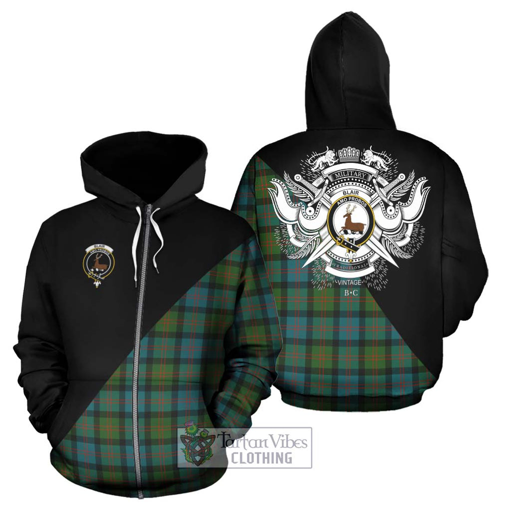 Blair Ancient Tartan Hoodie with Family Crest and Military Logo Style - Tartanvibesclothing Shop