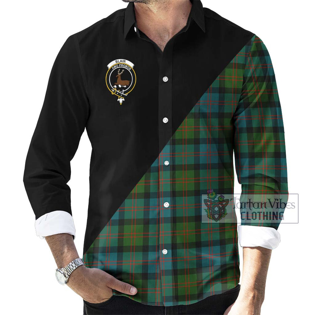 Blair Ancient Tartan Long Sleeve Button Shirt with Family Crest and Military Logo Style - Tartanvibesclothing Shop