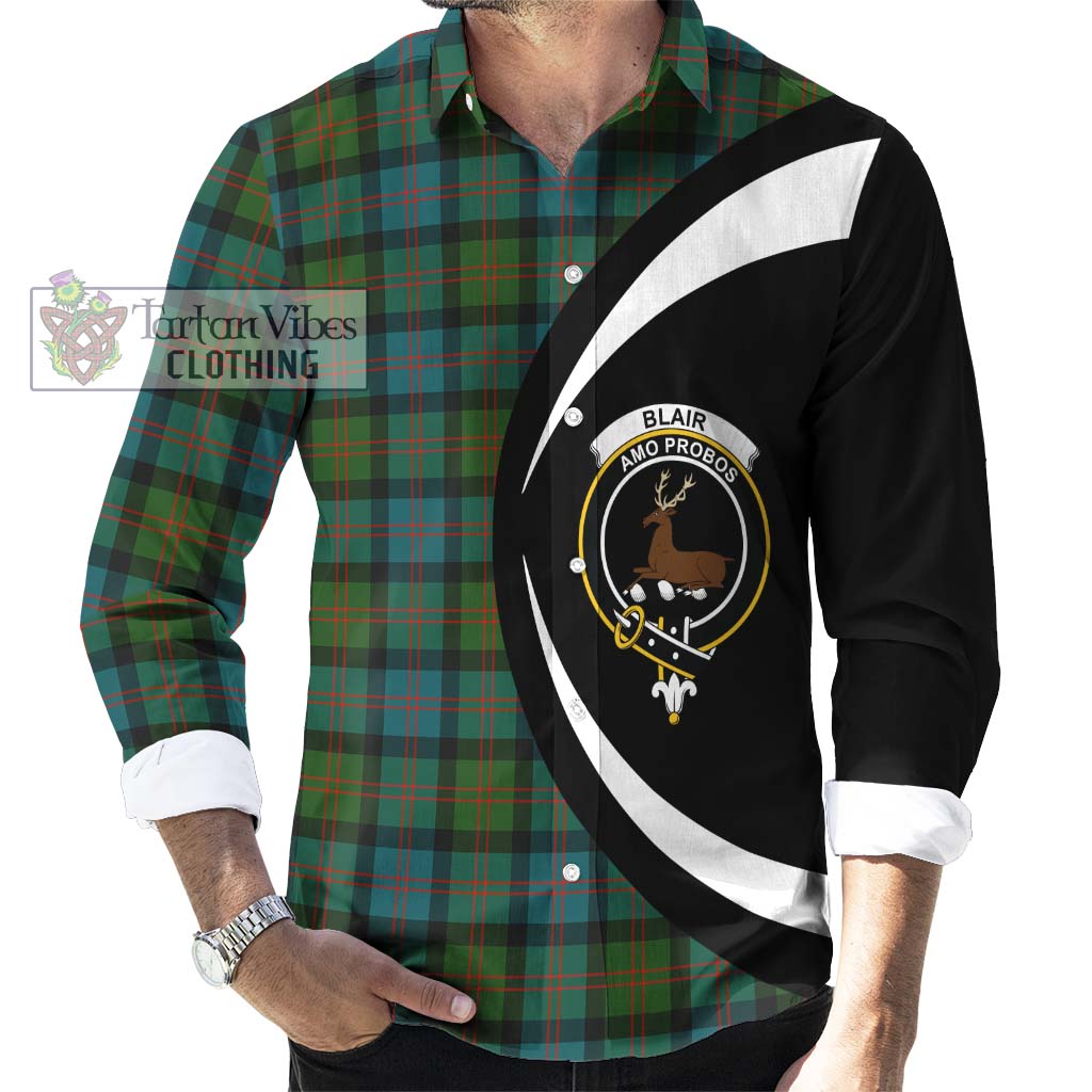 Blair Ancient Tartan Long Sleeve Button Up with Family Crest Circle Style - Tartan Vibes Clothing