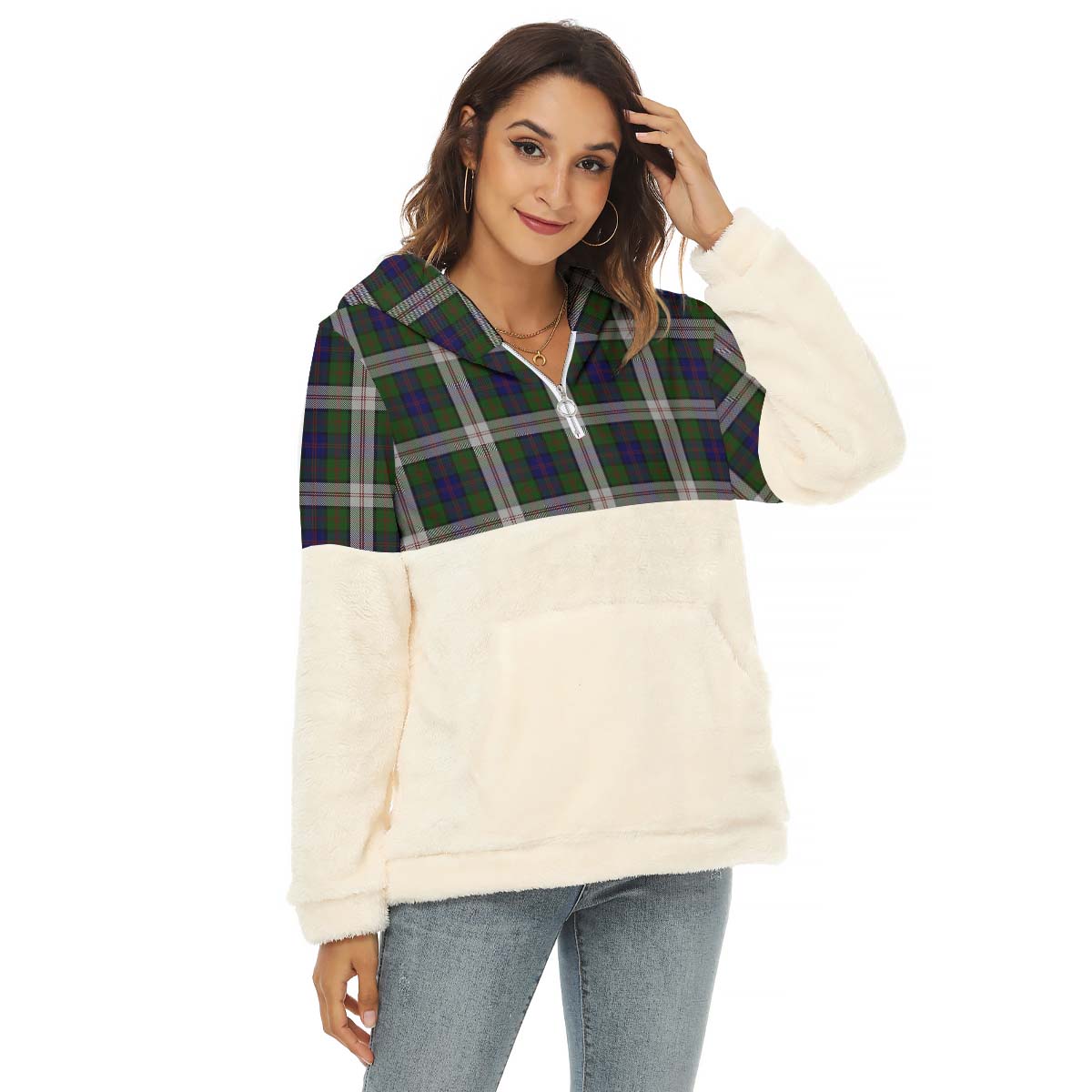 Blair Dress Tartan Women's Borg Fleece Hoodie With Half Zip Female - Tartanvibesclothing