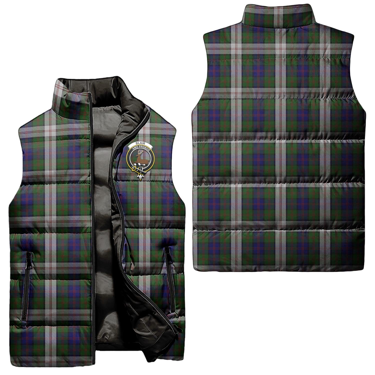 Blair Dress Tartan Sleeveless Puffer Jacket with Family Crest Unisex - Tartanvibesclothing