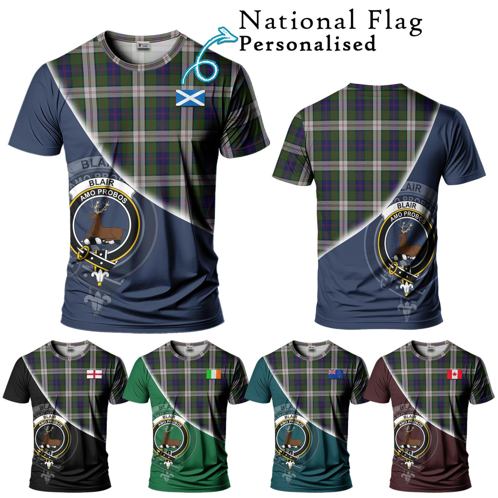 Blair Dress Tartan T-Shirt with Personalised National Flag and Family Crest Half Style Kid's Shirt - Tartanvibesclothing Shop