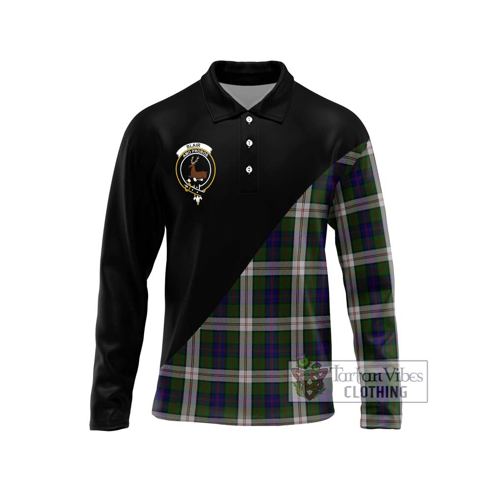 Blair Dress Tartan Long Sleeve Polo Shirt with Family Crest and Military Logo Style Unisex - Tartanvibesclothing Shop