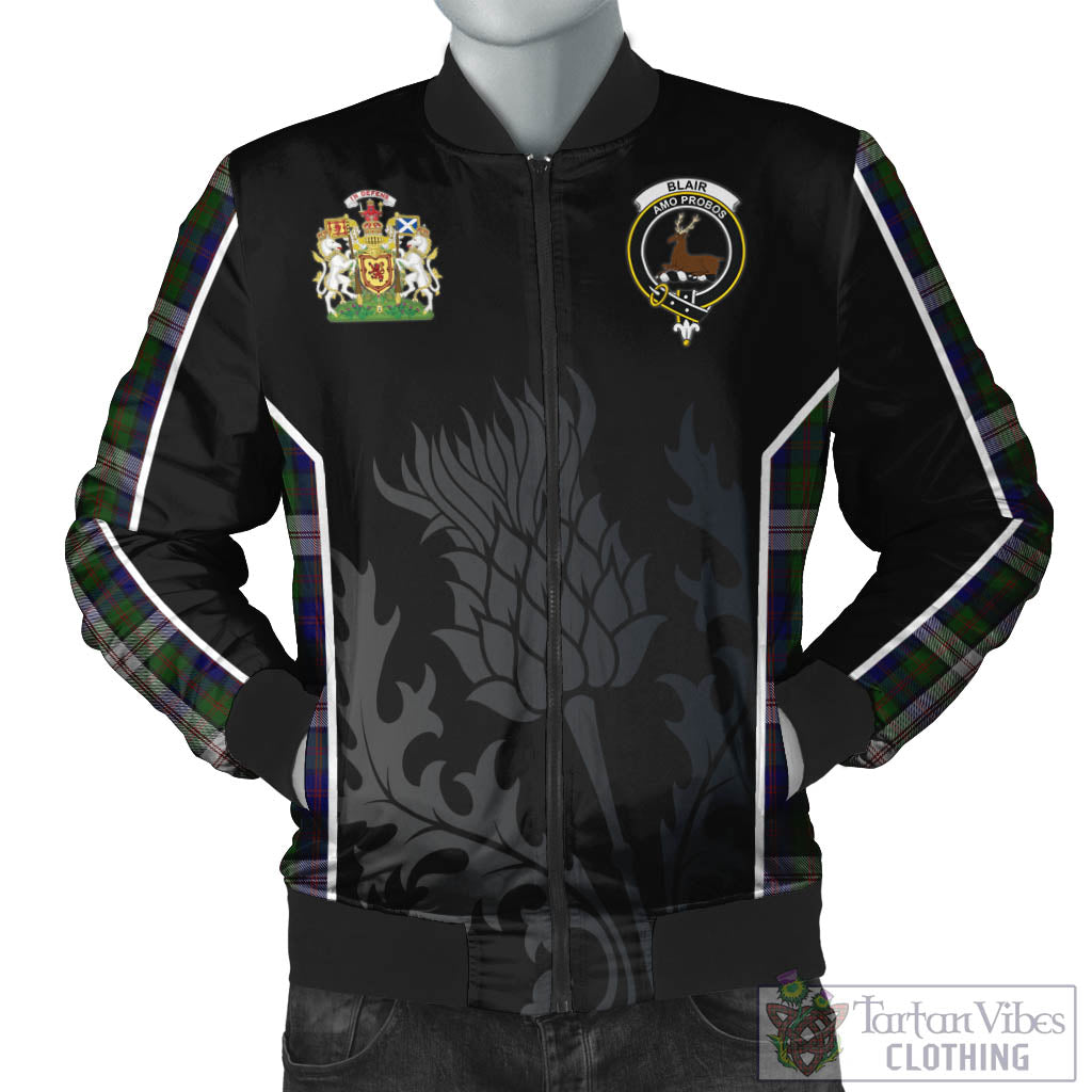 Tartan Vibes Clothing Blair Dress Tartan Bomber Jacket with Family Crest and Scottish Thistle Vibes Sport Style