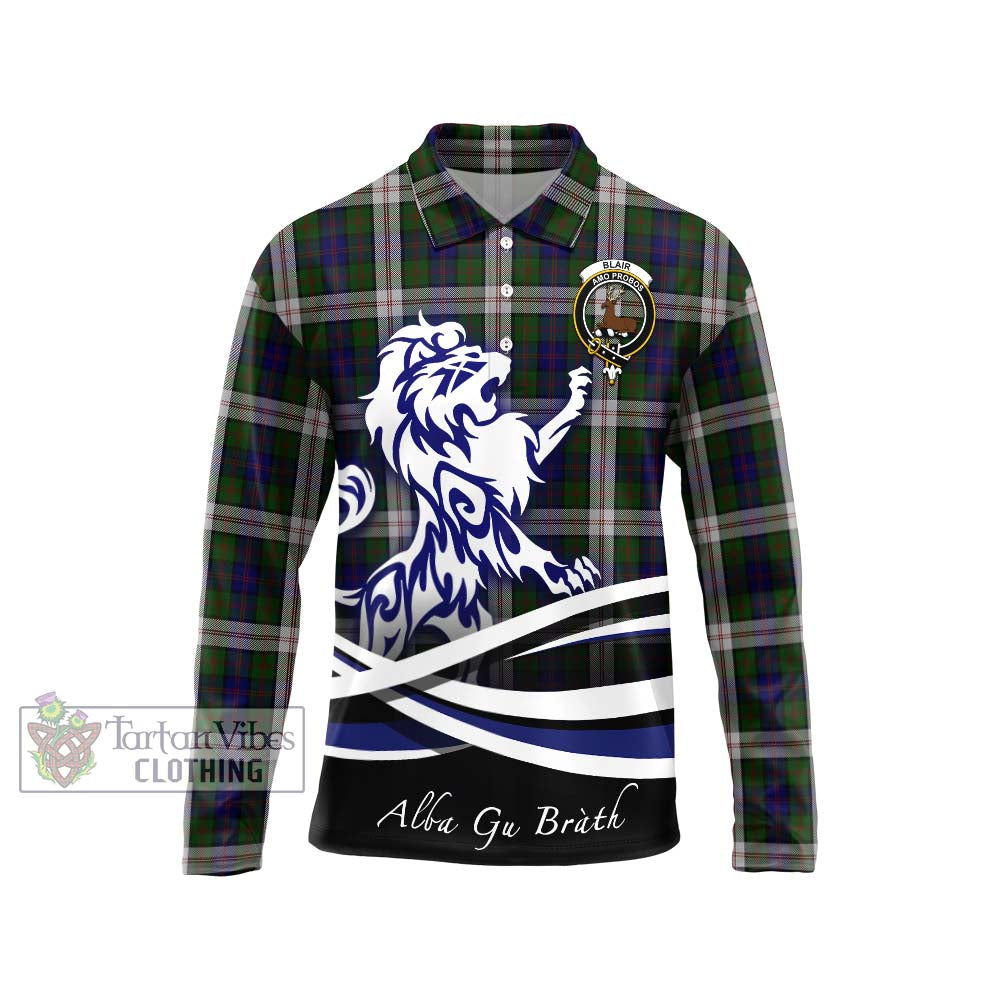 Blair Dress Tartan Long Sleeve Polo Shirt with Alba Gu Brath Regal Lion Emblem Unisex - Tartanvibesclothing Shop