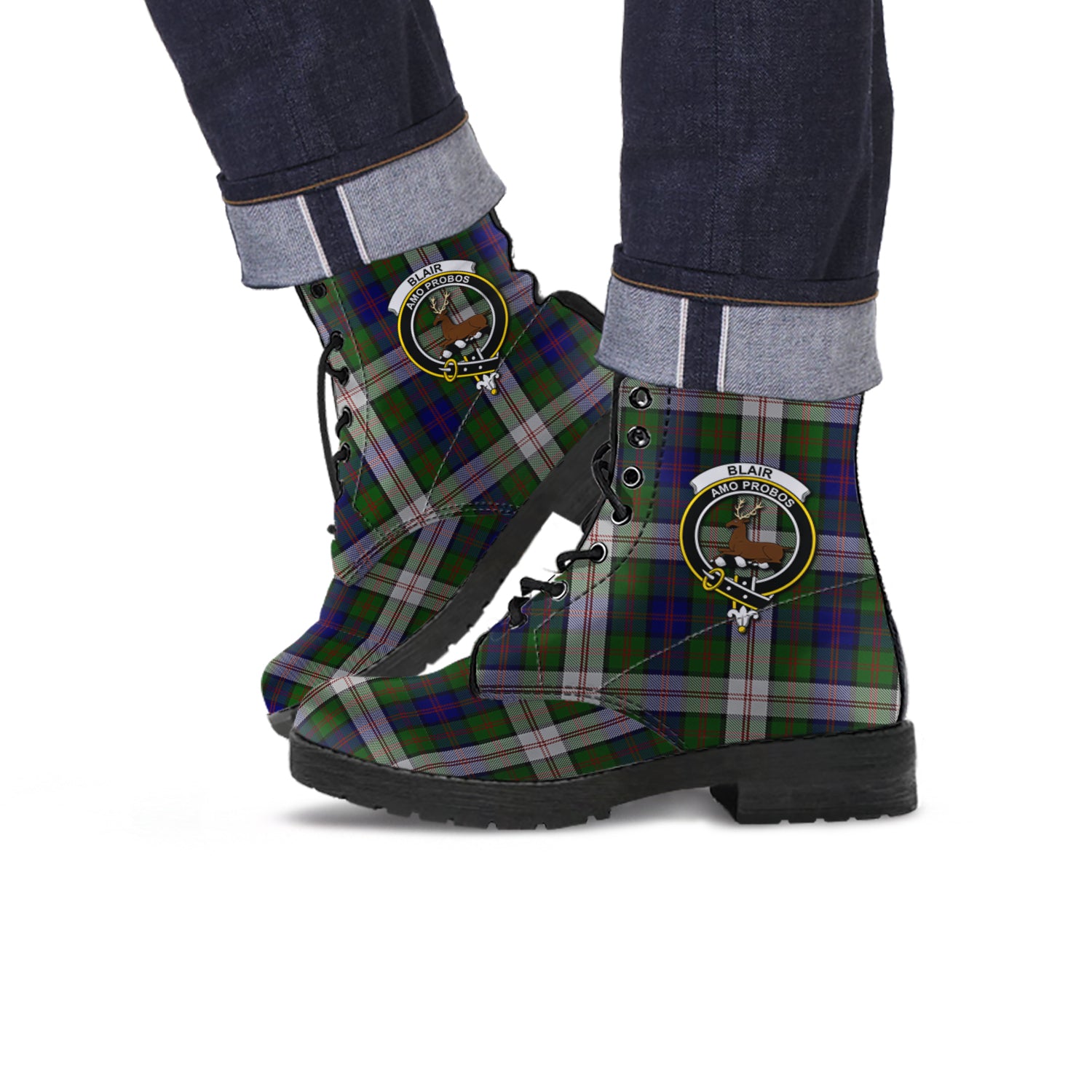 Blair Dress Tartan Leather Boots with Family Crest - Tartanvibesclothing