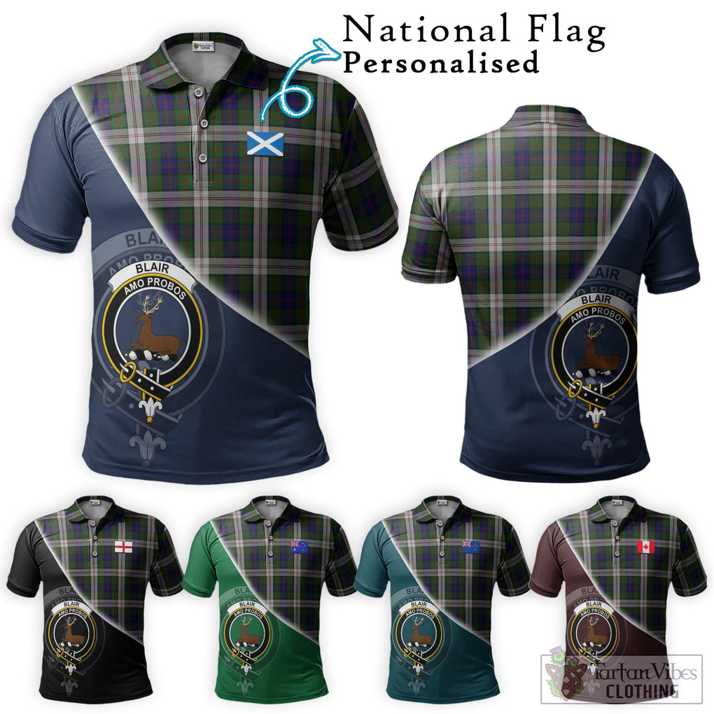 Blair Dress Tartan Polo Shirt with Personalised National Flag and Family Crest Half Style Maroon - Tartanvibesclothing Shop