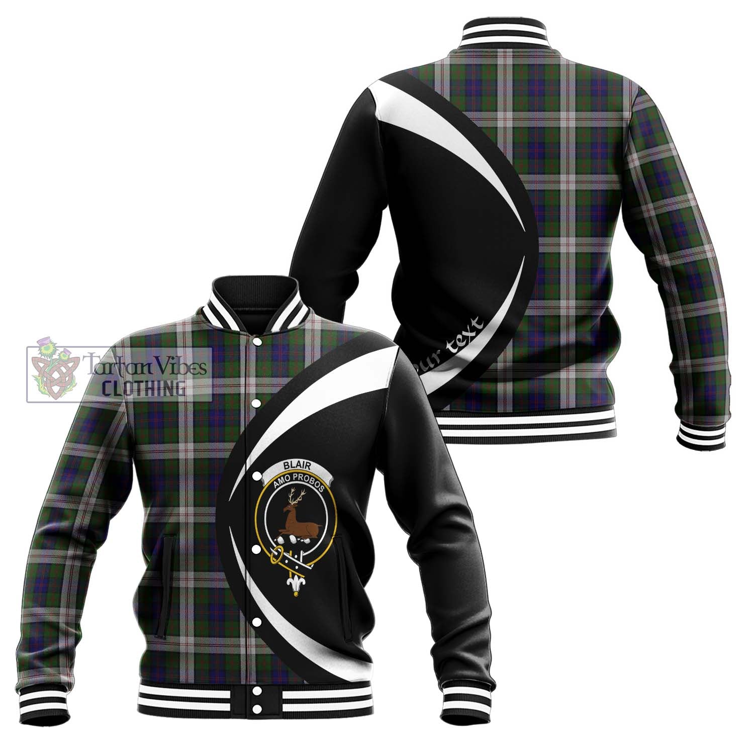 Blair Dress Tartan Baseball Jacket with Family Crest Circle Style Unisex - Tartan Vibes Clothing