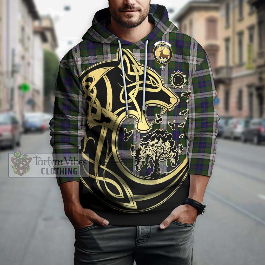 Blair Dress Tartan Hoodie with Family Crest Celtic Wolf Style Zip Hoodie - Tartan Vibes Clothing