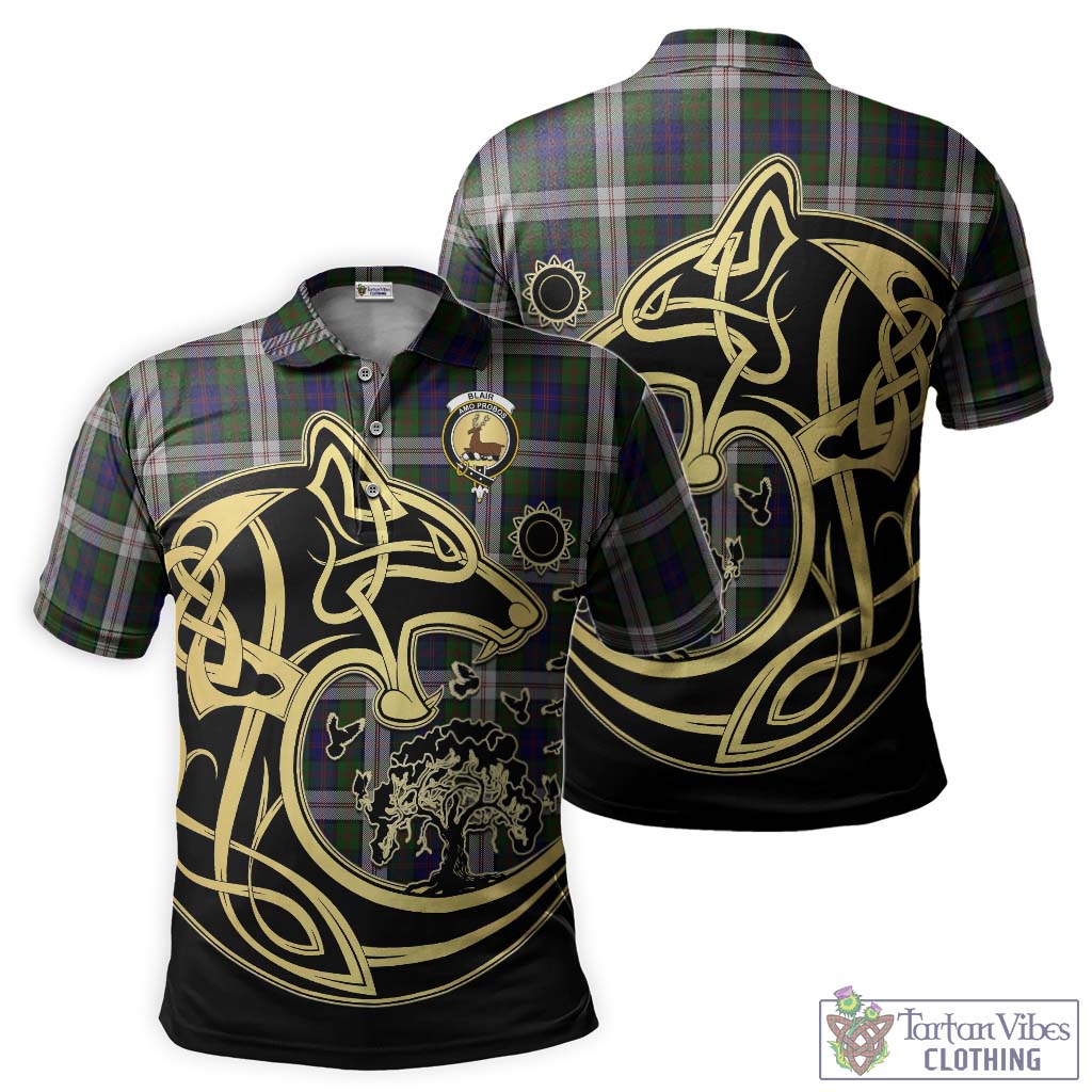 Tartan Vibes Clothing Blair Dress Tartan Polo Shirt with Family Crest Celtic Wolf Style