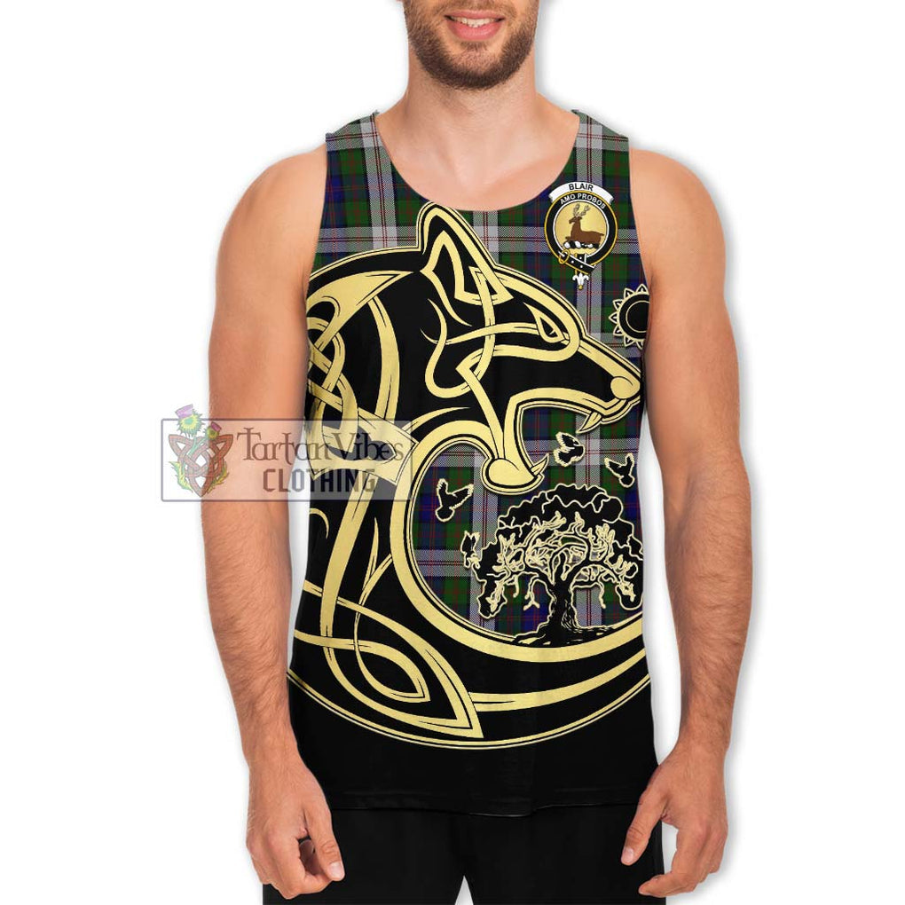 Blair Dress Tartan Men's Tank Top with Family Crest Celtic Wolf Style Men - Tartan Vibes Clothing