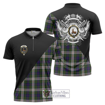 Blair Dress Tartan Zipper Polo Shirt with Family Crest and Military Logo Style