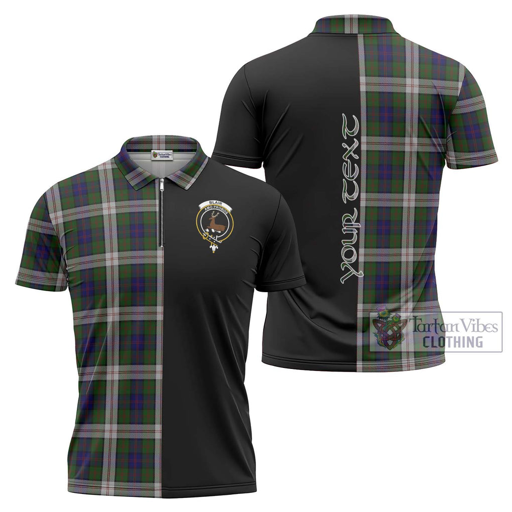 Blair Dress Tartan Zipper Polo Shirt with Family Crest and Half Of Me Style Unisex - Tartanvibesclothing Shop