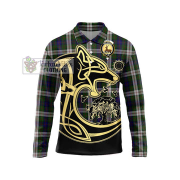 Blair Dress Tartan Long Sleeve Polo Shirt with Family Crest Celtic Wolf Style