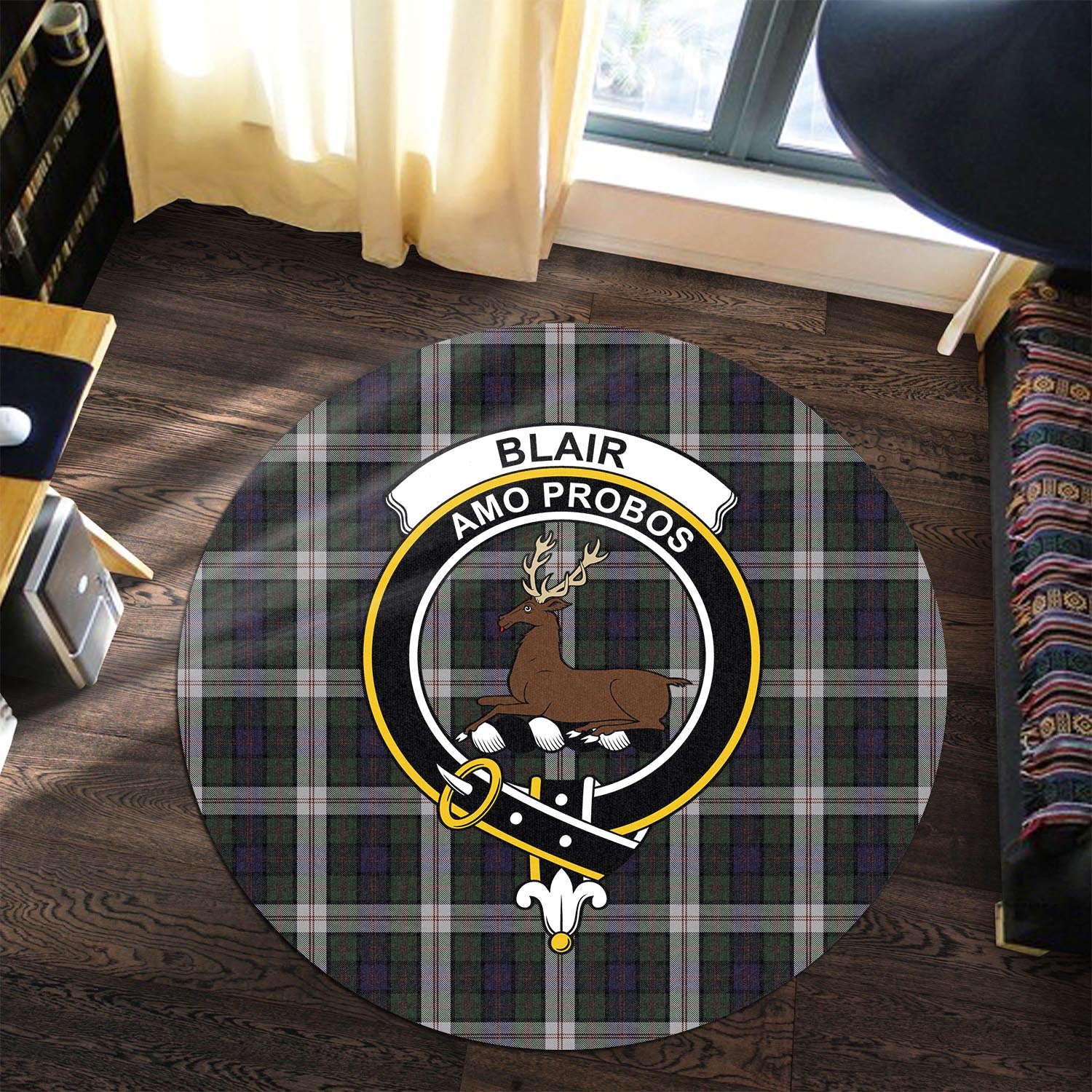 Blair Dress Tartan Round Rug with Family Crest - Tartanvibesclothing