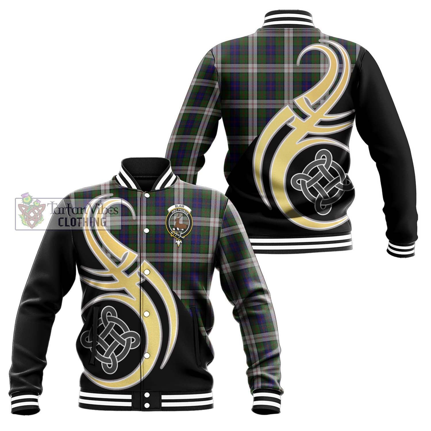 Blair Dress Tartan Baseball Jacket with Family Crest and Celtic Symbol Style Unisex - Tartan Vibes Clothing