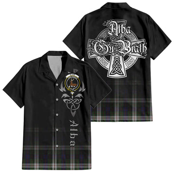 Blair Dress Tartan Short Sleeve Button Up Shirt Featuring Alba Gu Brath Family Crest Celtic Inspired