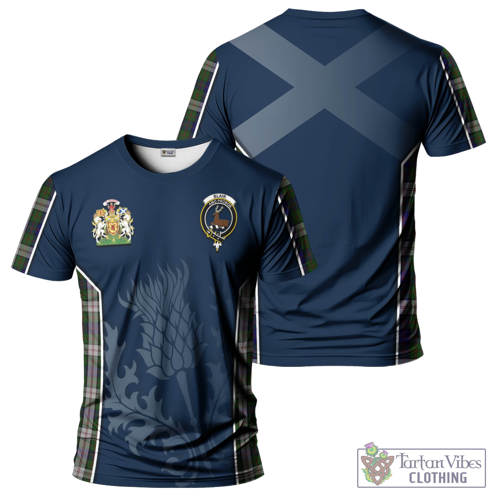 Tartan Vibes Clothing Blair Dress Tartan T-Shirt with Family Crest and Scottish Thistle Vibes Sport Style