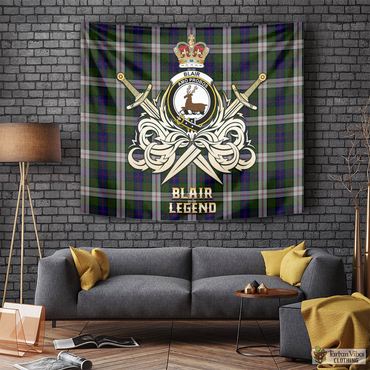 Tartan Vibes Clothing Blair Dress Tartan Tapestry with Clan Crest and the Golden Sword of Courageous Legacy